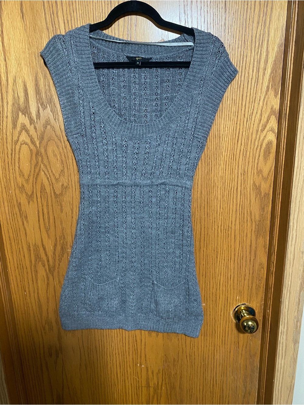 Women's Gray Knit Cap-Sleeve Sweater mini dress